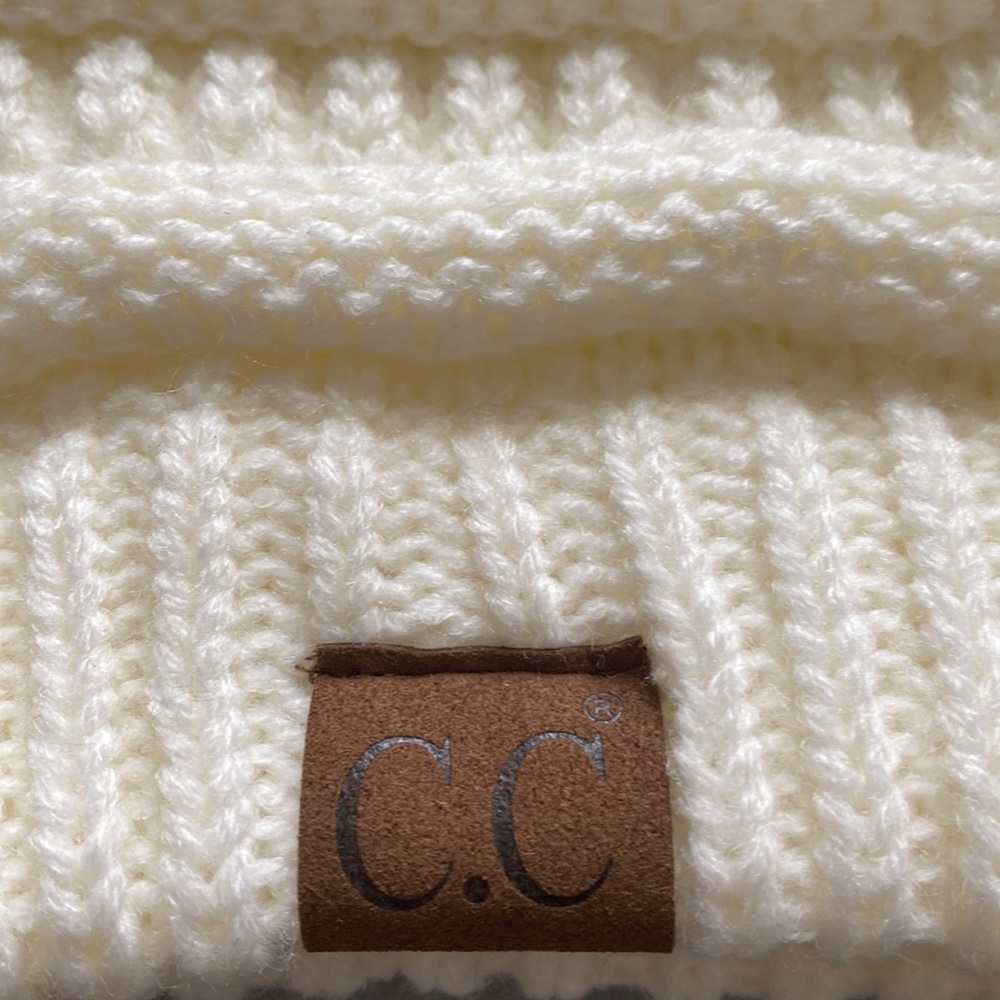 C.C Soft Stretch Cable Knit Messy Bun Ponytail Beanie Winter Hat - Picture 4 of 4